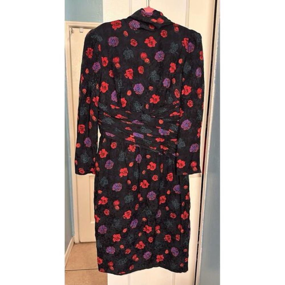 Louis Feraud 100%‎ Silk Vintage Floral Long Sleeve Maxi Dress Size 12 EUC